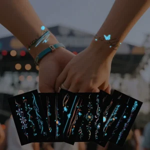 Blue Glow In The Dark Couple Temporary Tattoo Stickers Matching Love Designs Custom Factory