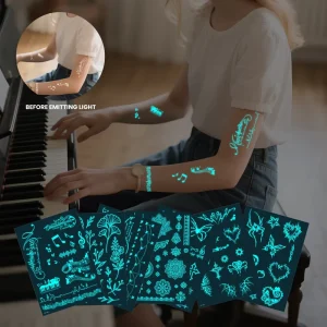 Blue Glow Waterproof Butterfly Flower Temporary Tattoo Stickers Body Art