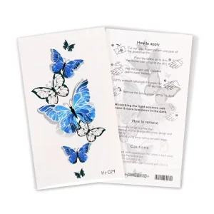 Blue Luminous Temporary Tattoo Stickers with Snake and Butterfly Designs for Parties