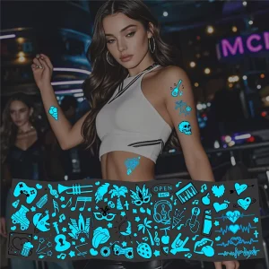 Blue Luminous Waterproof Love Butterfly Wings Electronic Syllable Concert Tattoo Sticker Temporary