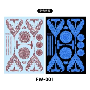Blue Neon Eco Friendly Paper Henna Tattoo Stickers Glow in Dark Temporary Body & Face Application 148x210mm Lasting 3-7 Days