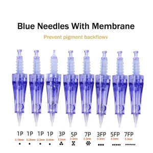 Blue Permanent Makeup Tattoo Needles Cartridges With Membrane Prevent Pigment Backflow