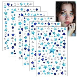 Blue Star Cartoon Rhinestone Face Gems Waterproof Eco-Friendly Self Adhesive Body Jewels Stickers for Festival Makeup Body