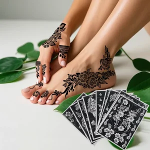 Body Art DIY for Hands Feet Back Hollow Semi Permanent Tattoo Stencil Juice Temporary Henna Lace Tattoo Template