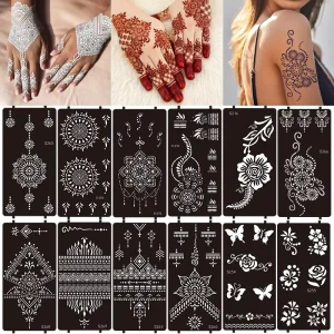 Body Art Templates DIY Hands Feet Back Tattoo Hollow out Tattoo Sticker Juice Henna Lace Template Temporary