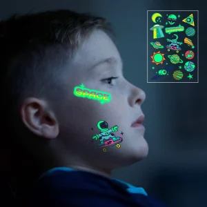 Body Art Water Transfer Temporary Tattoo Sticker Glowing in Dark Neon UV Light Luminous Fluorescent Tatoo Children