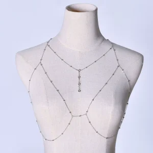 Body Chain Alloy Diamond Tassel Rhinestone Studded Chest Belly Chains for Woman