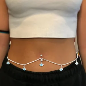 Body Jewelry Accessories 18k Gold Plated Eye Belly Ring Crystal Rhinestone Ladies Sexy Waist Chain Devils Eye Pendants Belly