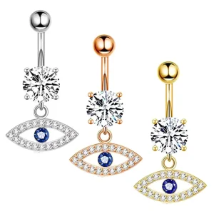 Body Jewelry CZ Crystal Evil Eye Zircon Rhinestone Belly Button Navel Piercing Rings Stainless Steel