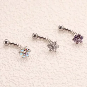Body Jewelry Flowers Banana CZ Zircon Gem Eyebrow Piercing Jewelry Internally Threaded G23 Titanium Opp Bag