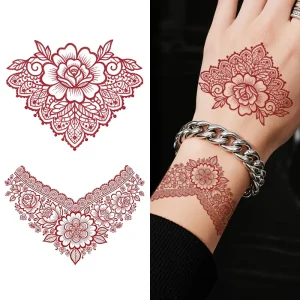 Body Makeup Colorful Temporary Tattoos Sticker Waterproof Aesthetic Floral Arrangement Tattoo Suitable for Back of Hand Wrist