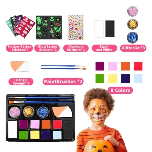 Body Painting Kit for Halloween Bright Colors Quick Drying & Easy Clean Accessory Set for Role Play