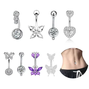 Body Piercing Jewelry 316 Stainless Steel Inlaid Zircon Navel Nail Belly Button Butterfly Navel Ring