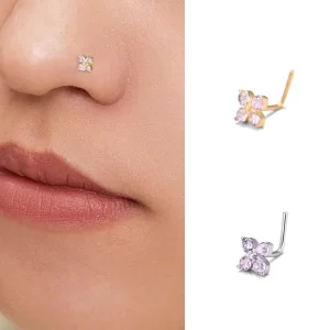 Body Piercing Jewelry Zircon Prong Set Nose Screw Rings for Women 14k Gold Piercing Jewelry