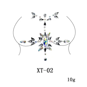 Body Stickers Tattoo Black Gem Crystals Body Stickers Rhinestone Body Jewels for Festival Party Nipple Stickers