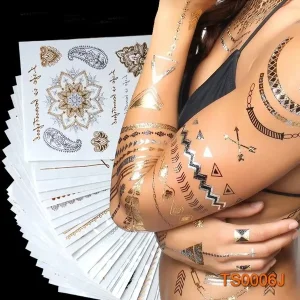 Body Temporary Tattoo Stickers,metallic Feather Tattoo Sticker,golden Waterproof Tattoo Sticker