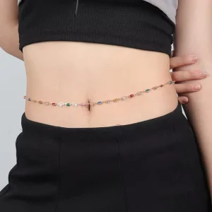 Bohemian Colorful Polka Dot Pot Shape Crystal Waist Chain for Women Dainty Ladies Party Body Chain Accessories Trendy Fashion