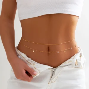 Boho Rhinestone Zircon Star Moon Pendant Waist Belly Belt Chain Women Summer Bikini Accessories Rave Body Jewelry