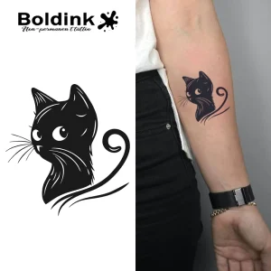 Boldink Custom Realistic Black Cat Silhouette Body Art Waterproof Long Lasting 2 Weeks Jagua Juice Ink Tattoo