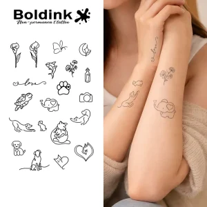 Boldink Custom Realistic Cute Elephant Puppy Body Art Waterproof Long Lasting 2 Weeks Semi Permanent Tattoo Sticker Jagua Ink