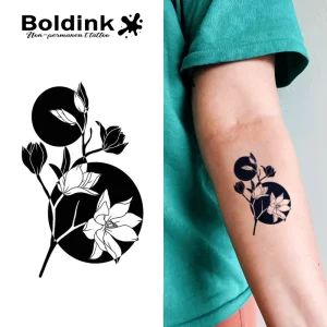 Boldink Custom Realistic Magnolia Flower Geometric Circles Body Art Waterproof Long Lasting 2 Weeks Jagua Juice Ink Tattoo