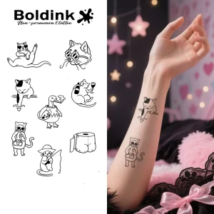 Boldink Custom Realistic Meme Cat Body Art Waterproof Long Lasting 2 Weeks Semi Permanent Tattoo Sticker Jagua Ink