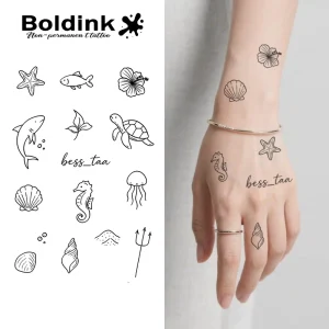 Boldink Custom Realistic Seahorse Shark Turtle Body Art Waterproof Long Lasting 2 Weeks Semi Permanent Tattoo Sticker
