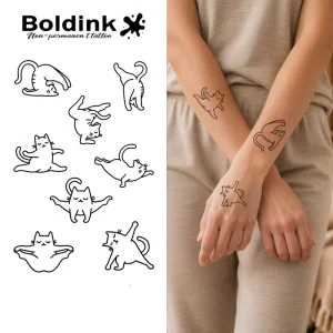 Boldink Custom Realistic Yoga Cat Body Art Waterproof Long Lasting 2 Weeks Semi Permanent Tattoo Sticker Jagua Ink