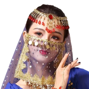 Bollywood Belly Dance Fashion Beading Shiny Mesh Rectangular Face Veil Mask For Women
