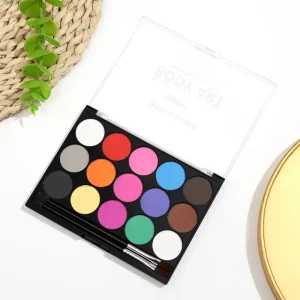 Boyixuan “Water Soluble 15 Color Body & Face Paint Palette Professional Makeup Kit with Dual Brushes for Artistic Designs”