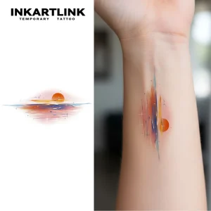 Brand New Personalized Gifts Colorful Temporary Tattoo Stickers Trendy Outfit Sunrise Landscape with Oil Painting Texture