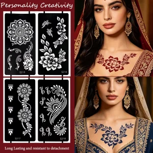 Bridal Henna Tattoo Stencil Mehndi Template for Wedding Indian Arabic Style Floral Mandala Hollow Tattoo Sticker Body Art Tool