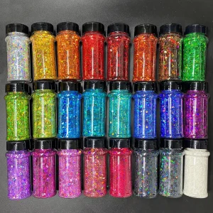 Bright Colorful Holographic Mix Chunky Body Glitter Bulk 24 Colors in Shaker