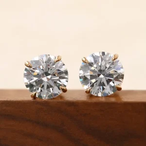 Brilliant Cut Lab Grown Diamond Stud Earrings 14K Solid Gold Four Prong Screw Back Rhodium Plated Trendy Fine Jewelry Unisex