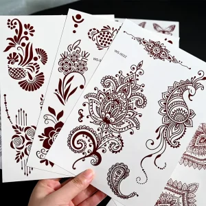 Brown Henna Design Stickers Waterproof Lace Tattoo Patch Supplies for Women Hand Indian Style Tattoo Stickers Accessories