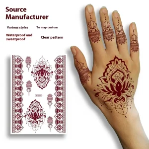 Brown Lace Temporary Henna Tattoo Sticker Waterproof Round Paper Design with Digital Printing for Home Use