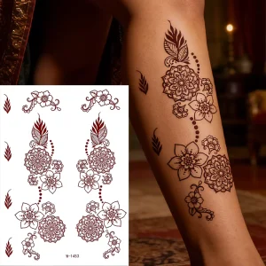 Brown Mystery Sexy Mandala Flower Lace Pattern Temporary Tattoo Stickers