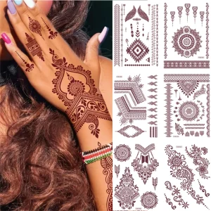 Brown Red Lace Henna Tattoo Stickers Wedding Bridesmaid Party Waterproof Eco-Friendly Paper Custom Logo Printed Temporary