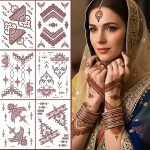 Brown Red Lace Temporary Tattoos Set for Hand Arm Body Art Adults Women Girls Waterproof Tattoo Stickers