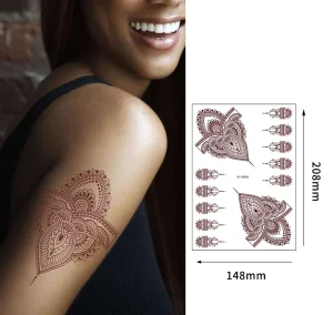 Brownish red Henna Tattoo Stickers Indian Lace Tattoo Stickers Can Be Used for Tattoos on Hands Arms and Body Art