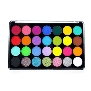 Bulk 28 Color Water Activated Neon Glitter Matte Face Body Paint Palette Smudge Proof Easy Wash Off No Staining