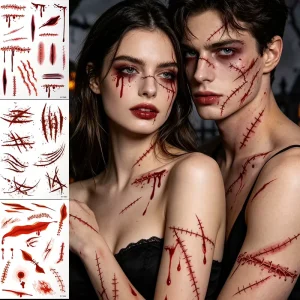 Bulk Factory Direct Assorted Spooky Monster Mouth Eye Designs Face Halloween Temporary Eco Friendly Tattoo Stickers