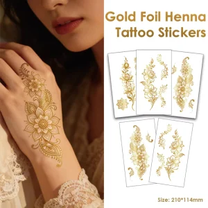 Bulk High-Gloss Gold Metallic Henna Stickers Waterproof Mandala Body Art Factory Direct Bridal Flash Tattoos