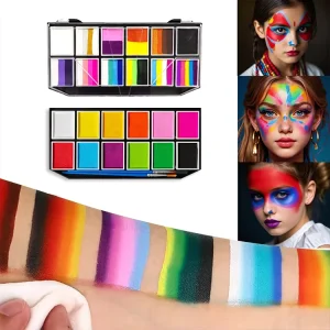 Bulk Pro Grade Pearlescent Water Activation Face Painting Kit 12 Colors Ideal for Body Art & Halloween Makeup