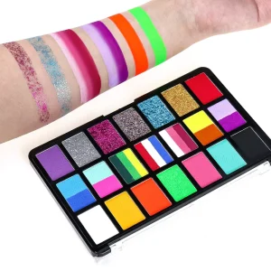 Bulk Water Activated Neon Rainbow Split Cake Face Body Paint Palette Glitter Smudge Proof Easy Wash Off Hypoallergenic OEM
