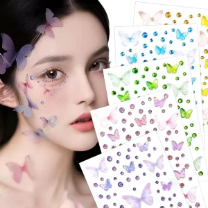 Butterfly Face Gem Stickers for Crafts Glitter 3D Stickers Scrapbooking Face Gems for Women Self Adhesive Rhinestones Sticker