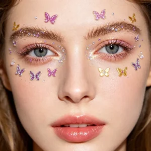 Butterfly Rhinestone Face Gem Self Adhesive Crystal Face Jewel Stickers for Women Music Festival Rave Wedding Party Makeup Decor