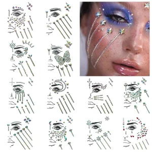 Butterfly Stars Designs Crystal AB Colors Rhinestones Temporary Tattoo Stickers Face Jewels for Woman