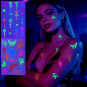 Butterfly Temporary Tattoos Fluorescent Design Waterproof Sweatproof Glow Disposable Tattoo Stickers for Music Festival Party