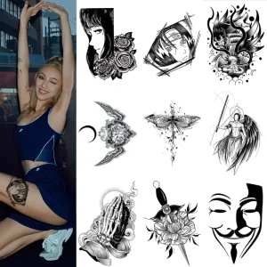 Buy Custom Temporary Sketch Tattoo Stickers Black Half Arm Tattoo Flowers Realistic Waterproof Temporary 3D Tattoos for Women